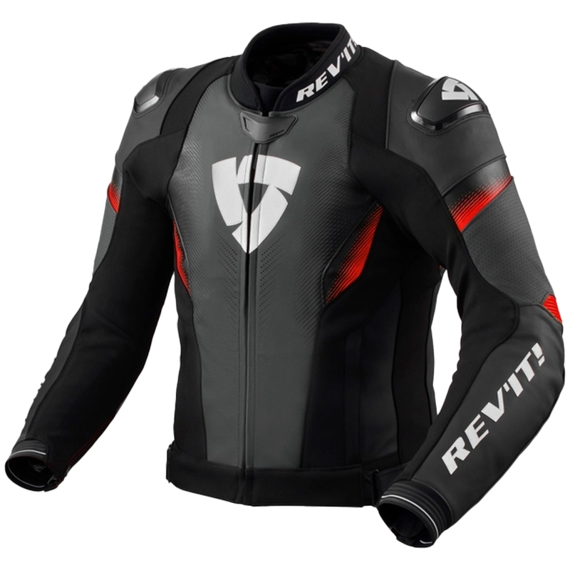 Skórzana kurtka motocyklowa Revit Control w kolorze czarno-fluo-czerwonym