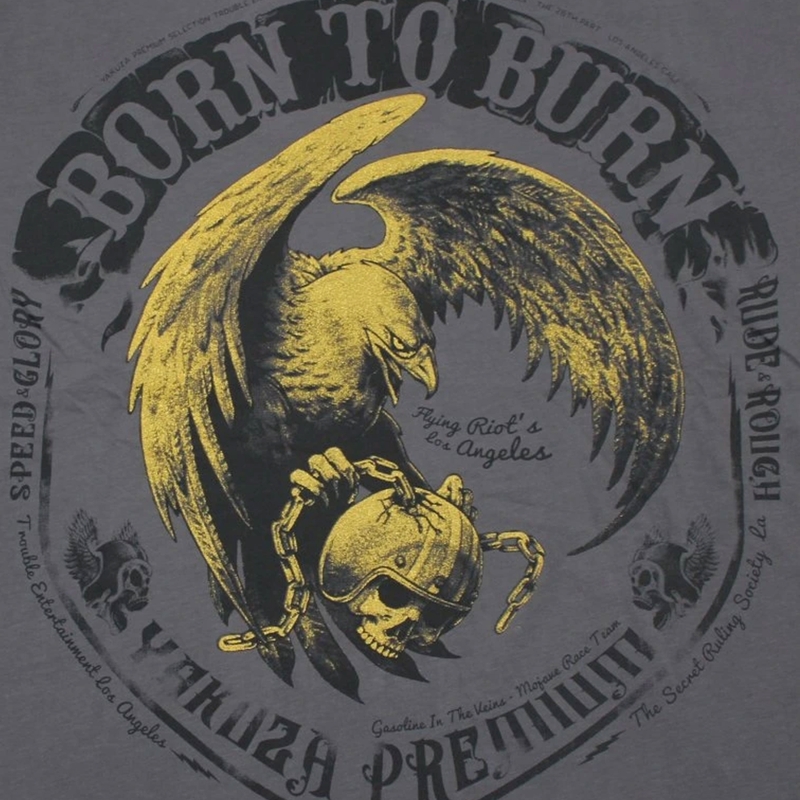 Koszulka Yakuza Premium Born To Burn Flying Riots Los Angeles ciemnoszara