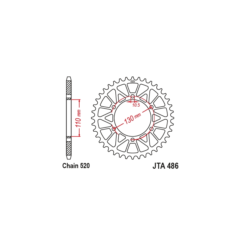 Rear ALU sprocket JT 46T, 520 Black