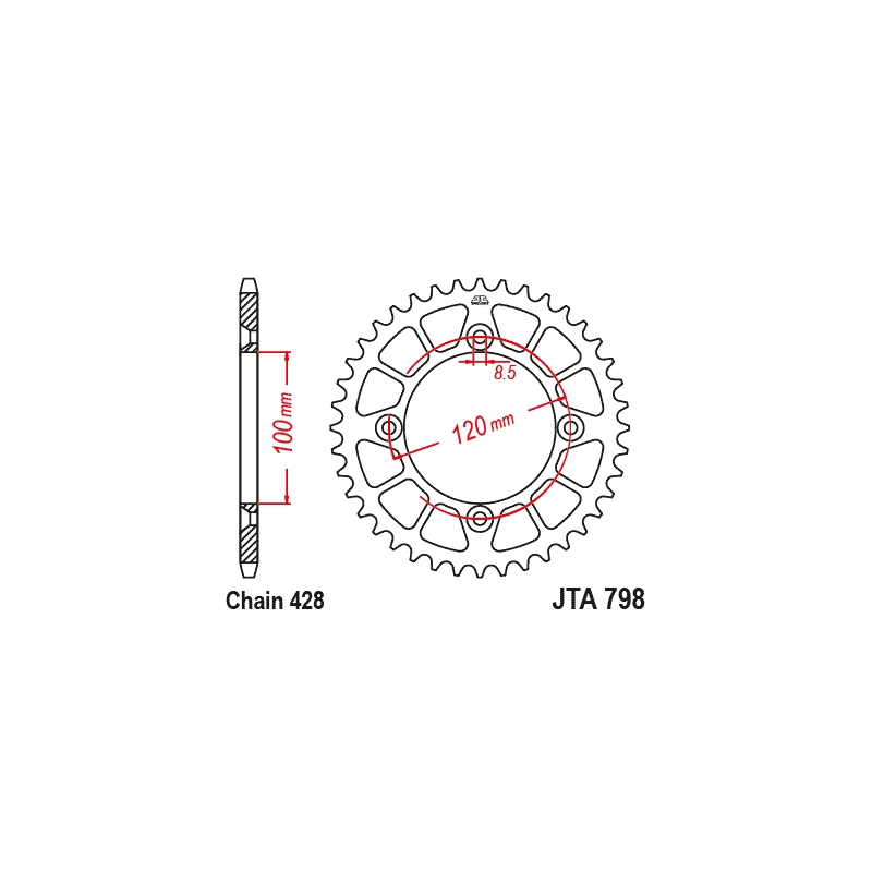 Rear ALU sprocket JT 51T, 428 Black