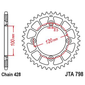 Rear ALU sprocket JT JTA 798-52BLK 52T, 428 Black