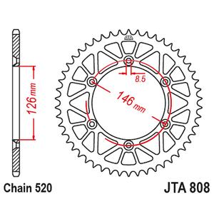Rear ALU sprocket JT JTA 808-49BLK 49T, 520 Black