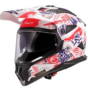 Kask motocyklowy enduro LS2 MX702 Pioneer II Fantasy biało-czerwono-niebieski