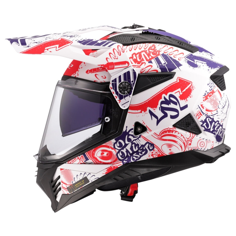 Kask motocyklowy enduro LS2 MX702 Pioneer II Fantasy biało-czerwono-niebieski