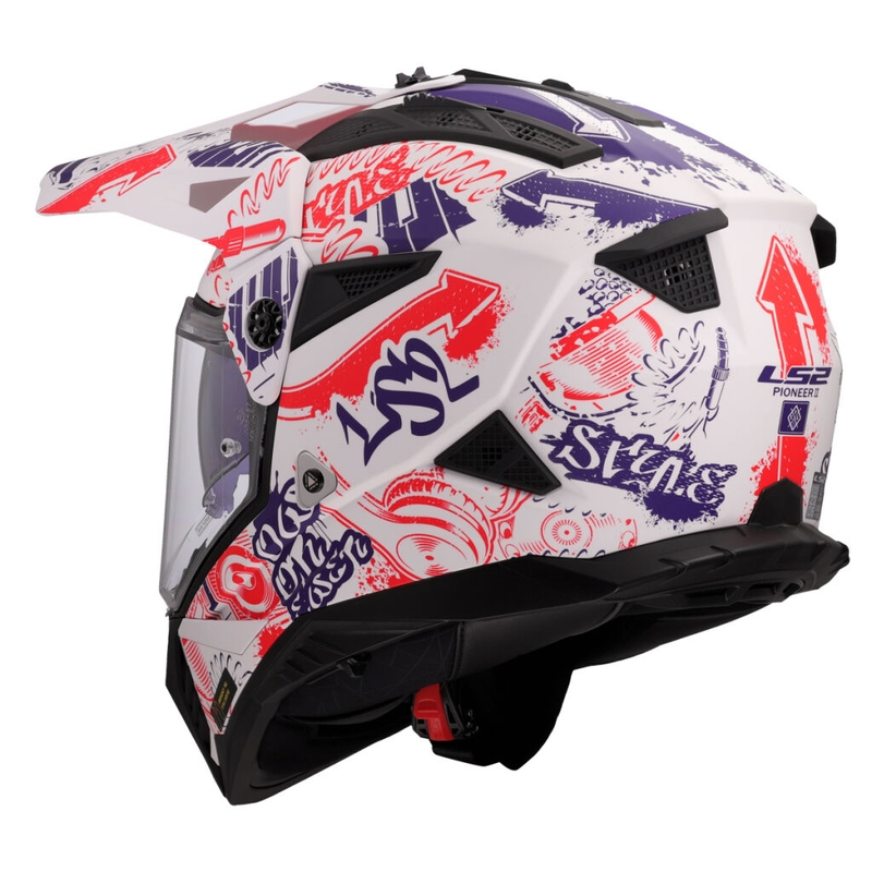 Kask motocyklowy enduro LS2 MX702 Pioneer II Fantasy biało-czerwono-niebieski