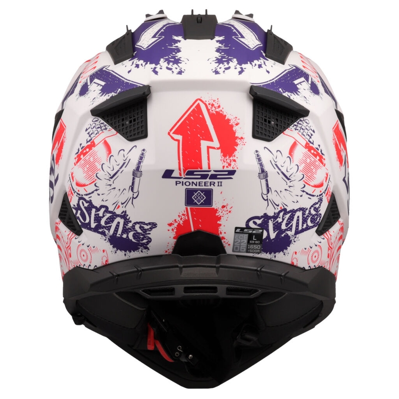 Kask motocyklowy enduro LS2 MX702 Pioneer II Fantasy biało-czerwono-niebieski
