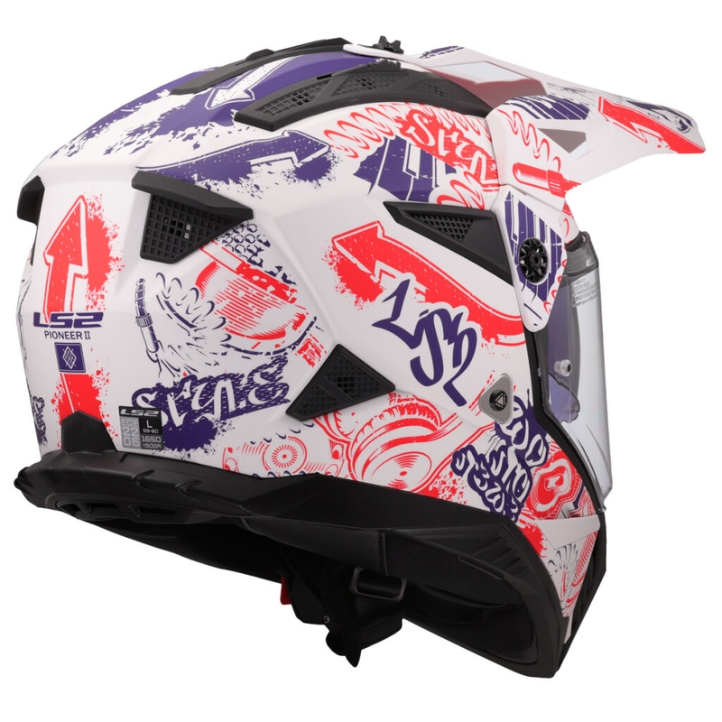 Kask motocyklowy enduro LS2 MX702 Pioneer II Fantasy biało-czerwono-niebieski