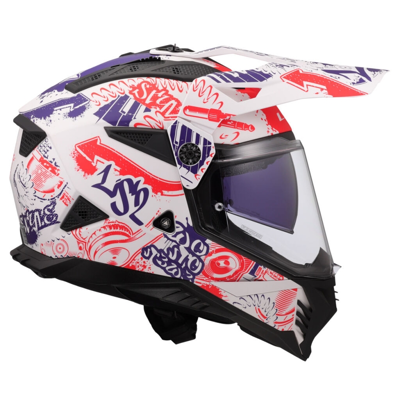 Kask motocyklowy enduro LS2 MX702 Pioneer II Fantasy biało-czerwono-niebieski