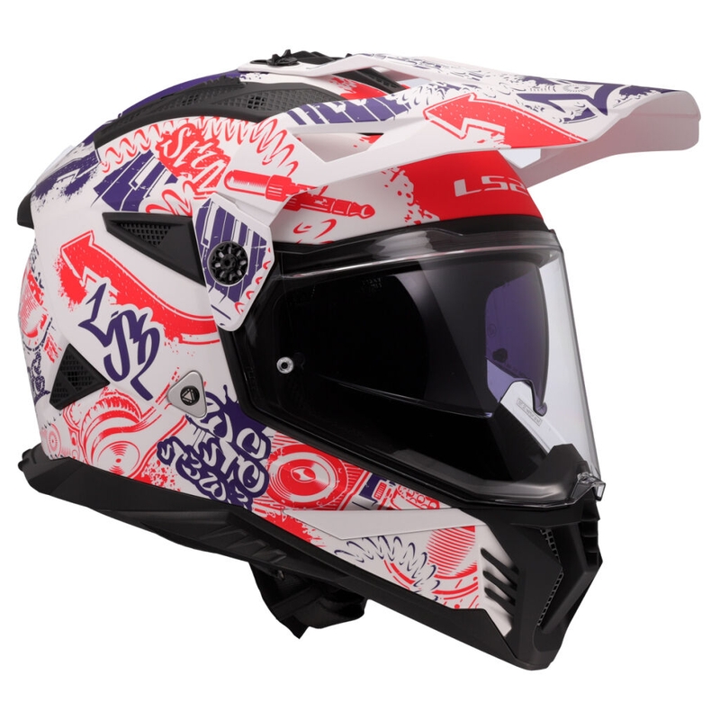 Kask motocyklowy enduro LS2 MX702 Pioneer II Fantasy biało-czerwono-niebieski