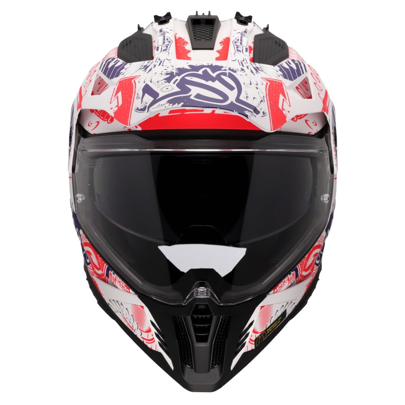 Kask motocyklowy enduro LS2 MX702 Pioneer II Fantasy biało-czerwono-niebieski
