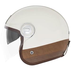 Kask motocyklowy otwarty NOX PREMIUM Heritage kremowo-biały z brązową skórą