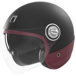 Kask motocyklowy otwarty NOX PREMIUM Heritage matowy czarny z czerwoną skórą