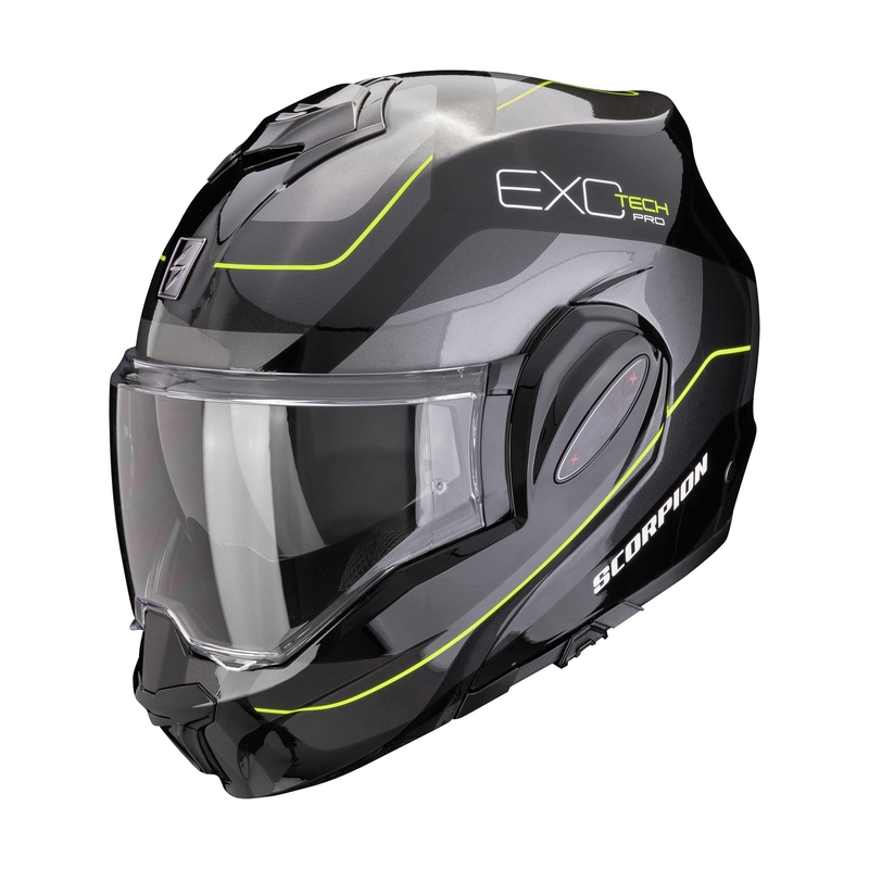 Kask motocyklowy typu flip-up Scorpion EXO-TECH EVO PRO COMMUTA czarno-srebrno-żółty - II. gatunek - II. jakość
