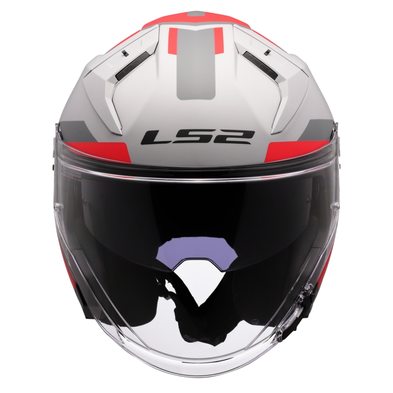 Kask motocyklowy otwarty LS2 OF603 Infinity II Focus szaro-czerwony