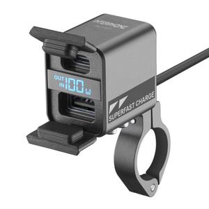 Ładowarka Interphone USB-C, USB-A z ładowaniem akumulatora motocyklowego czarna
