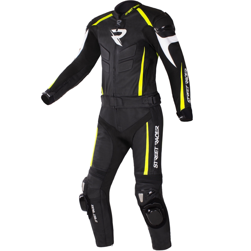 Kombinezon motocyklowy Street Racer Fast Track 2.1 skórzany, czarno-fluo-żółto-biały