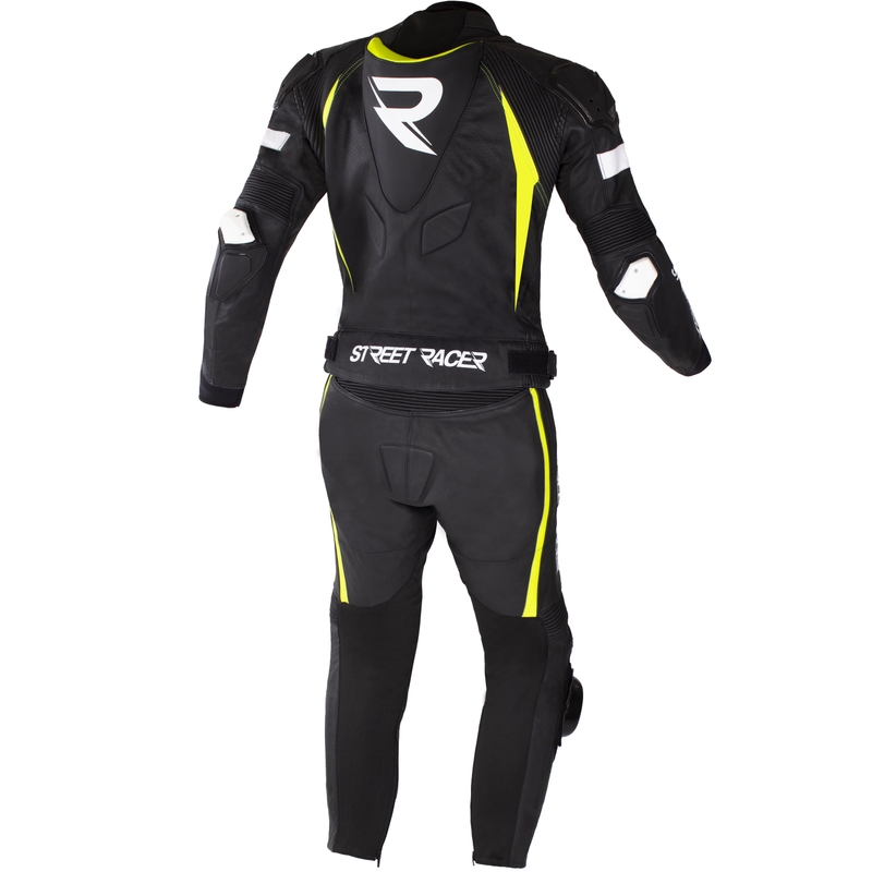 Kombinezon motocyklowy Street Racer Fast Track 2.1 skórzany, czarno-fluo-żółto-biały