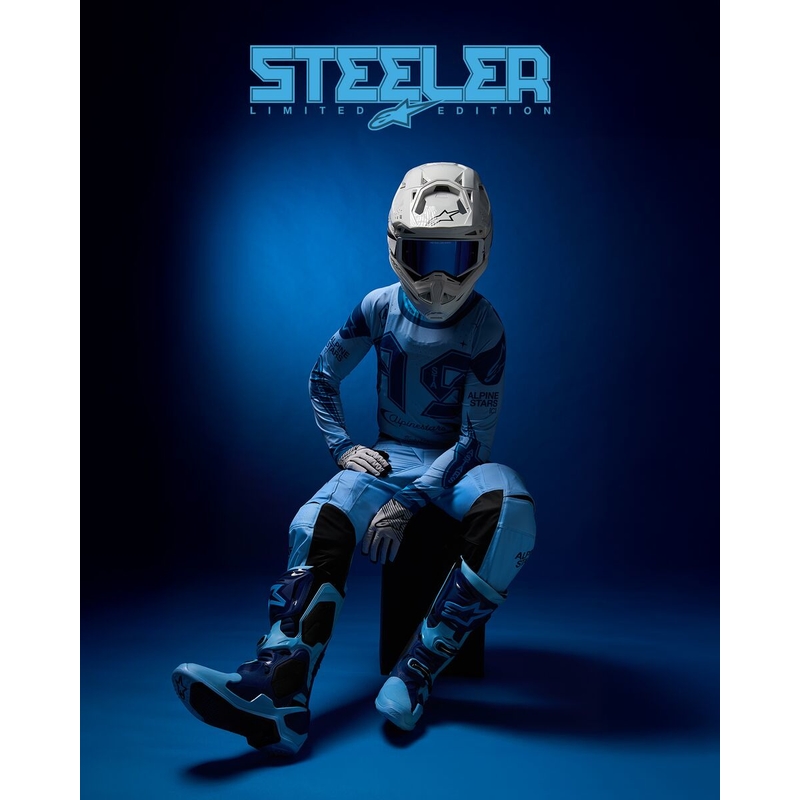 Buty motocyklowe Alpinestars Tech 10 Limited Edition Steelers w kolorze niebiesko-jasnoniebieskim