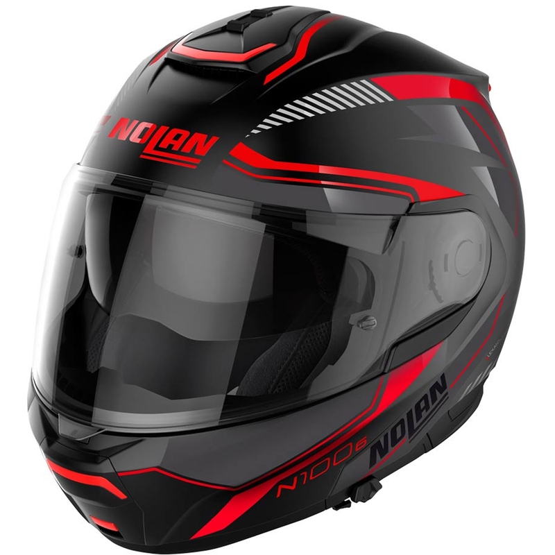 Kask motocyklowy typu flip-up Nolan N100-6 Surveyor N-COM 21 czarno-czerwony