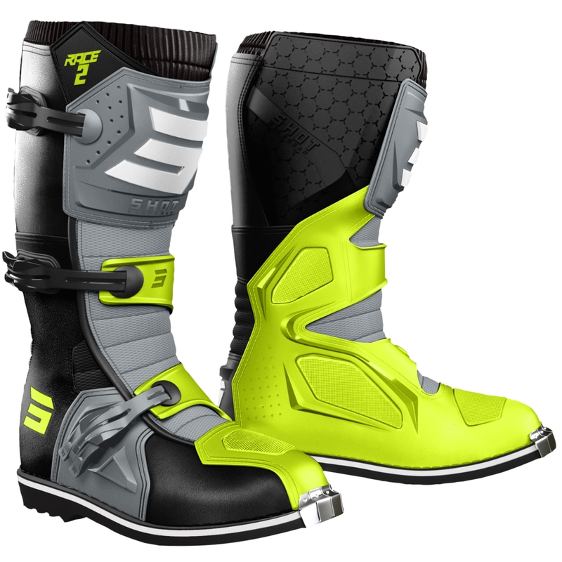 Buty motocrossowe Shot Race 2 czarno-szaro-fluo-żółte