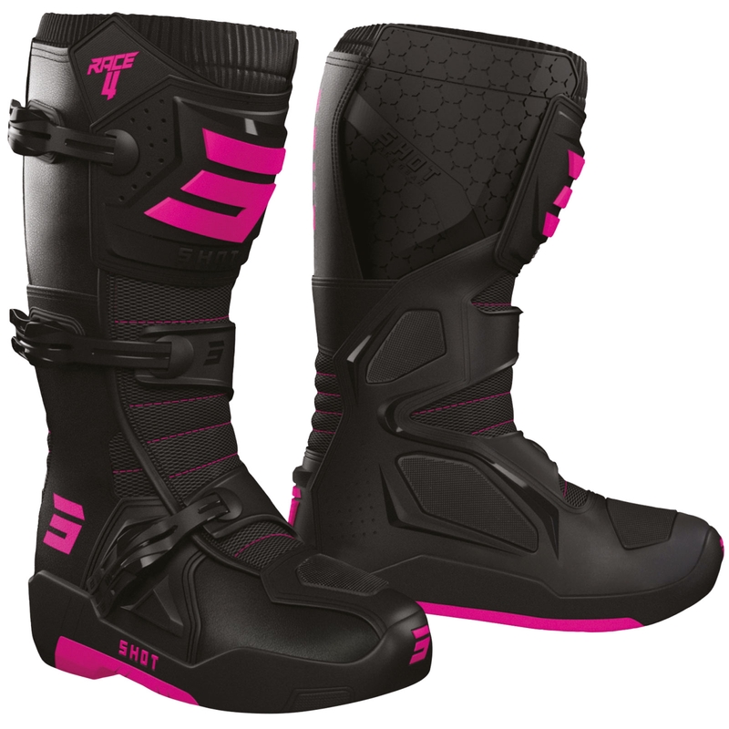 Buty motocyklowe Shot Race 4 czarno-fluo różowe