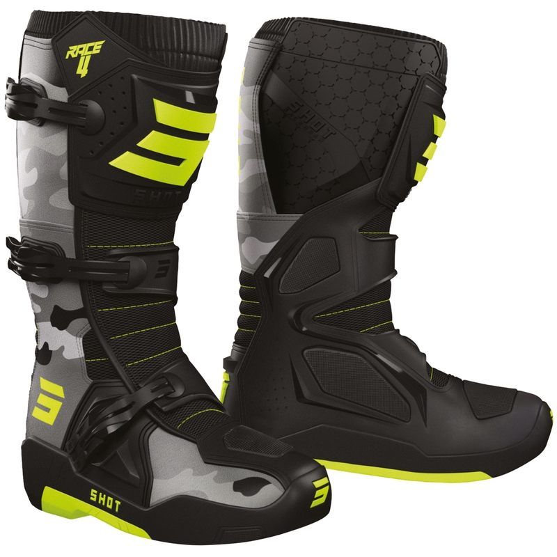 Buty motocyklowe Shot Race 4 moro-fluo żółte
