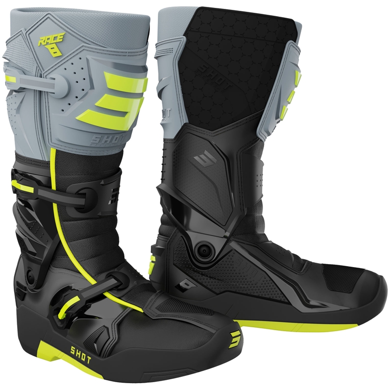Buty motocrossowe Shot Race 8 czarno-szaro-fluo-żółte