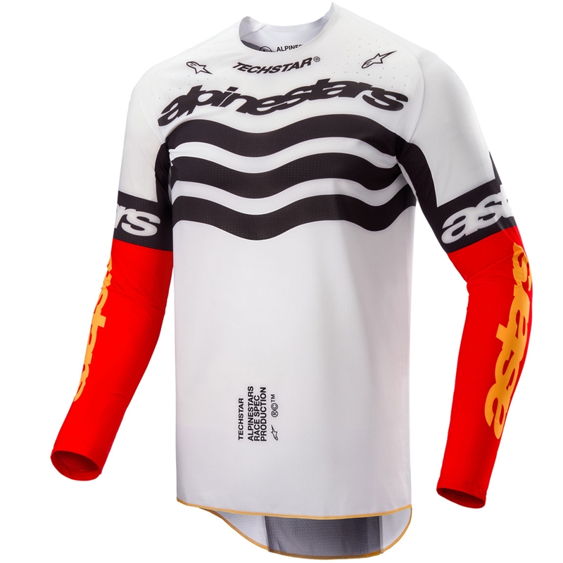 Koszulka motocrossowa Alpinestars Techstar w limitowanej edycji Głęboka czerń-biel-fluo-czerwono-pomarańczowa