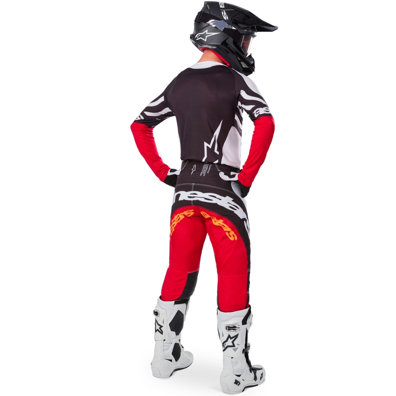 Koszulka motocrossowa Alpinestars Techstar w limitowanej edycji Głęboka czerń-biel-fluo-czerwono-pomarańczowa