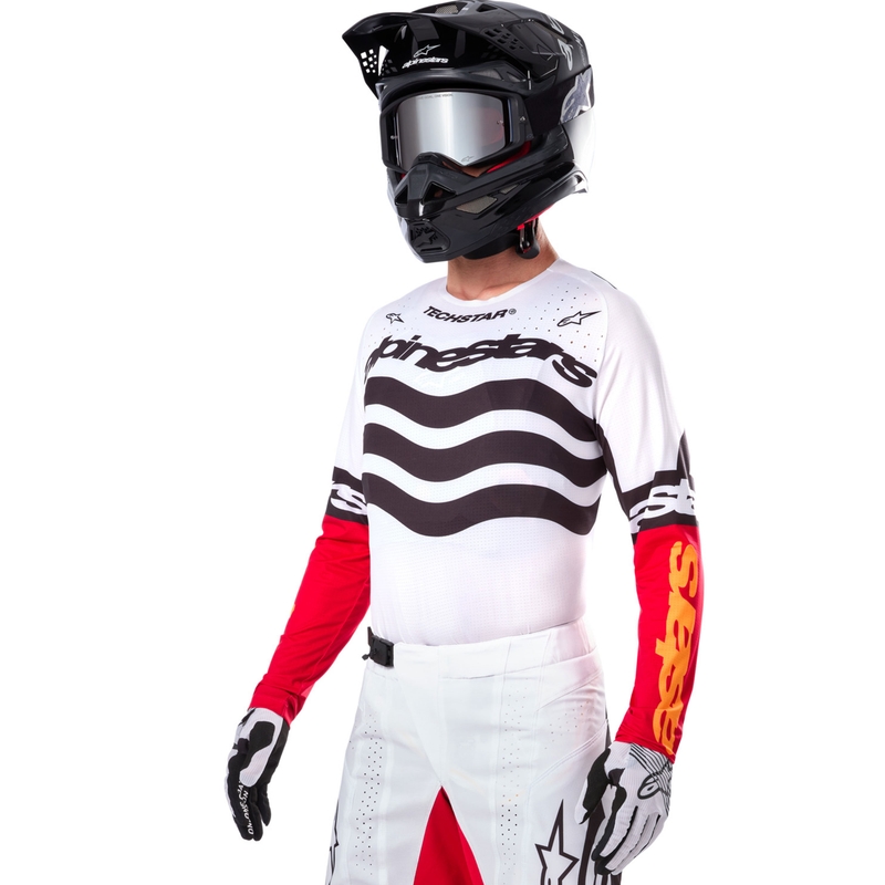 Koszulka motocrossowa Alpinestars Techstar w limitowanej edycji Głęboka czerń-biel-fluo-czerwono-pomarańczowa