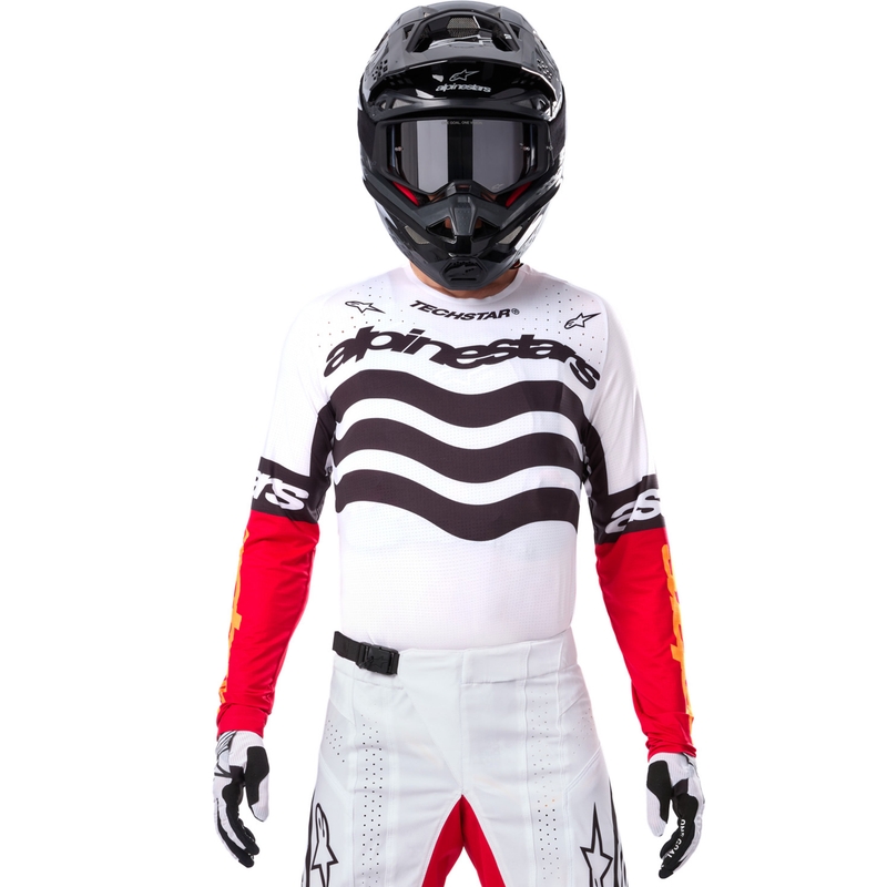 Koszulka motocrossowa Alpinestars Techstar w limitowanej edycji Głęboka czerń-biel-fluo-czerwono-pomarańczowa