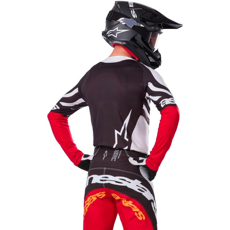 Koszulka motocrossowa Alpinestars Techstar w limitowanej edycji Głęboka czerń-biel-fluo-czerwono-pomarańczowa
