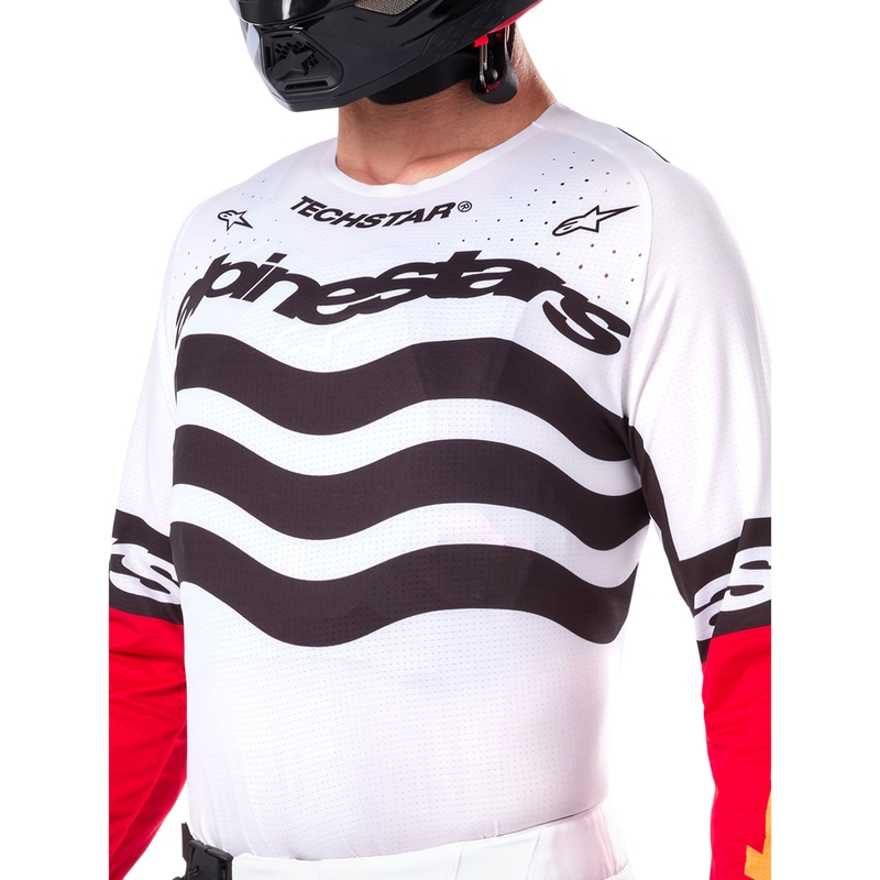 Koszulka motocrossowa Alpinestars Techstar w limitowanej edycji Głęboka czerń-biel-fluo-czerwono-pomarańczowa