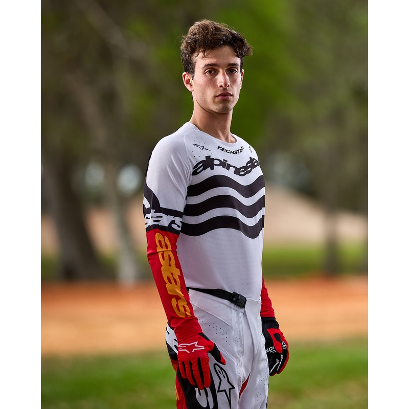 Koszulka motocrossowa Alpinestars Techstar w limitowanej edycji Głęboka czerń-biel-fluo-czerwono-pomarańczowa