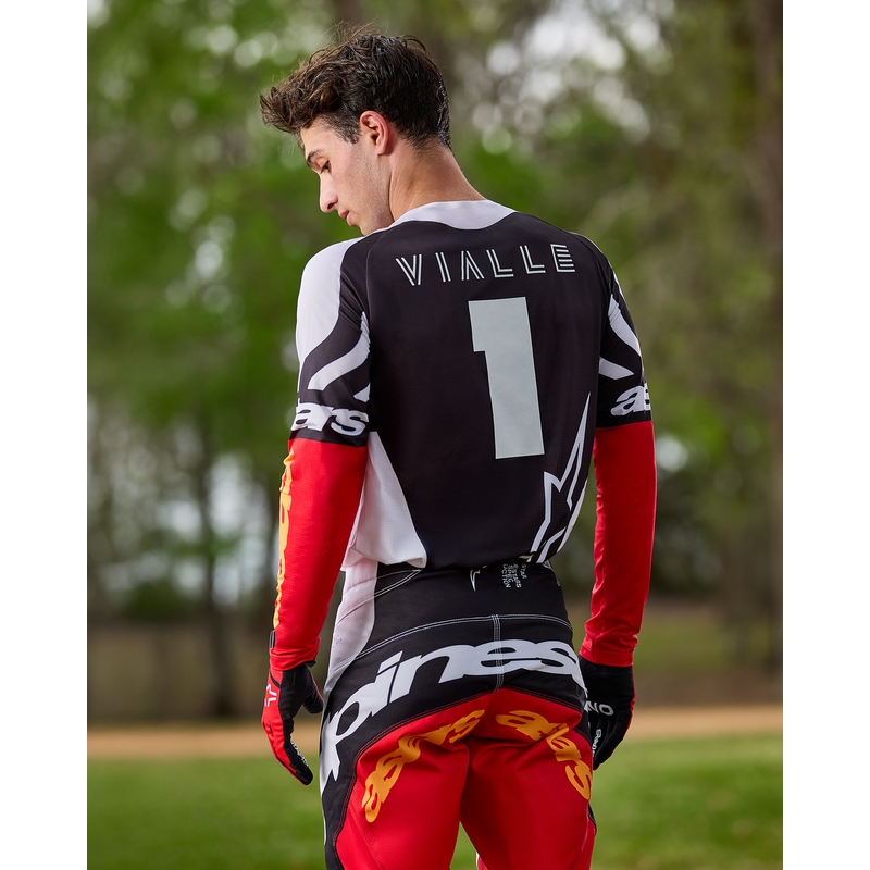 Koszulka motocrossowa Alpinestars Techstar w limitowanej edycji Głęboka czerń-biel-fluo-czerwono-pomarańczowa
