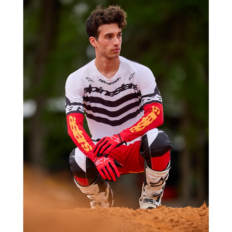 Koszulka motocrossowa Alpinestars Techstar w limitowanej edycji Głęboka czerń-biel-fluo-czerwono-pomarańczowa