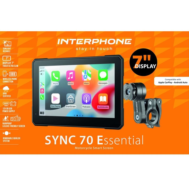 Interphone SYNC70 ESSENTIAL Wyświetlacz Apple CarPlay i Android Auto dla motocykli