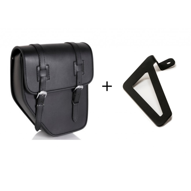Leather saddlebag CUSTOMACCES IBIZA black right, with side metal base + universal support