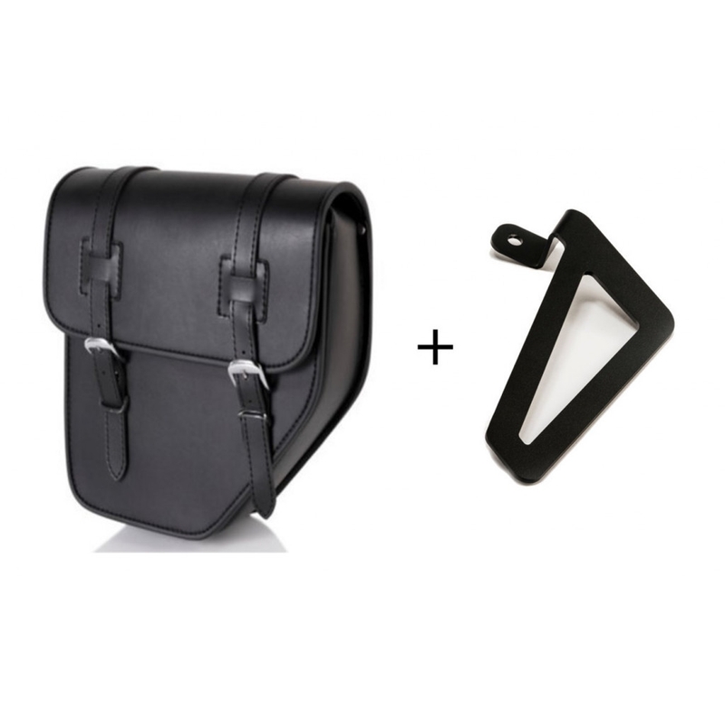Leather saddlebag CUSTOMACCES IBIZA black left, with metal base left side and left fitting kit