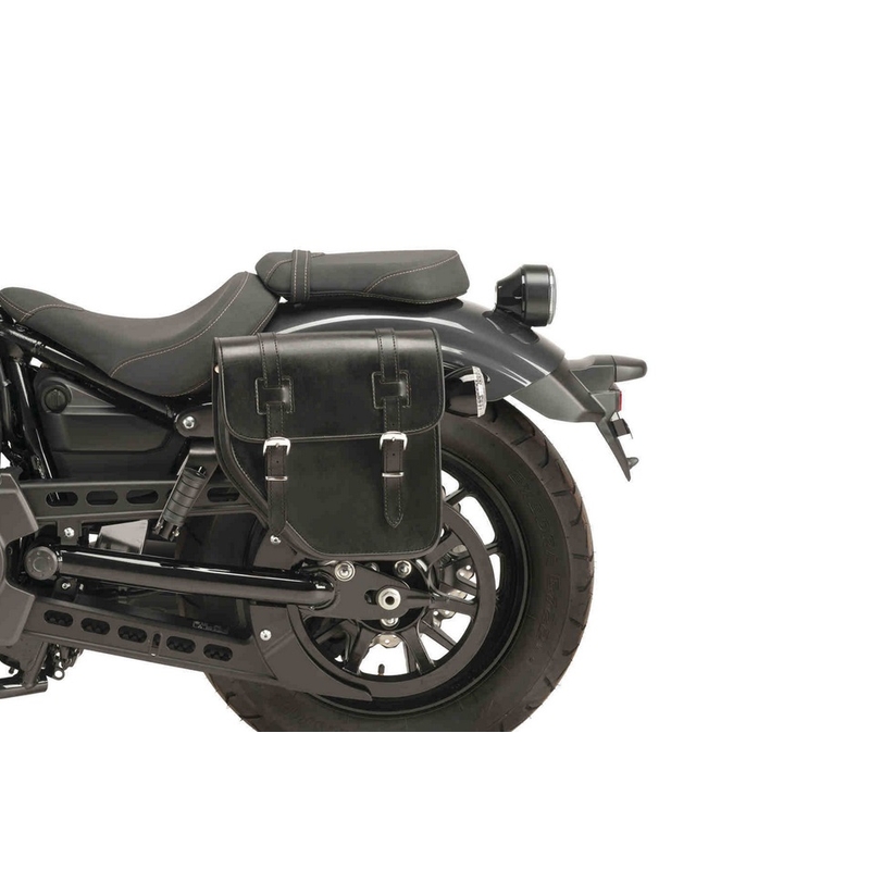 Leather saddlebag CUSTOMACCES IBIZA black left, with metal base left side and left fitting kit