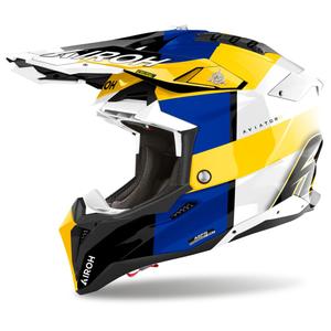 Kask motocrossowy Airoh Aviator 3 Monarch niebiesko-żółty błyszczący