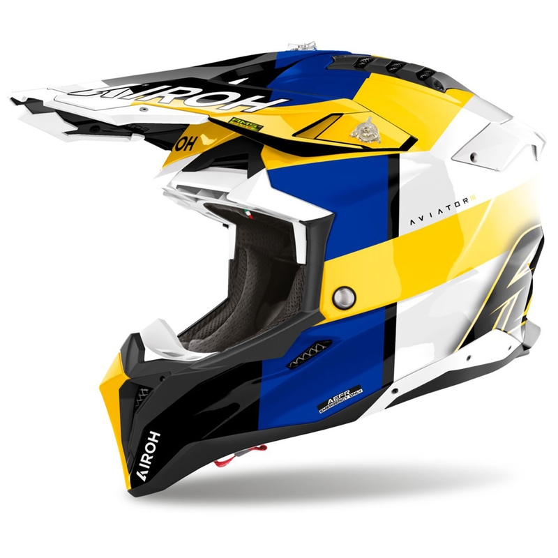Kask motocrossowy Airoh Aviator 3 Monarch niebiesko-żółty błyszczący