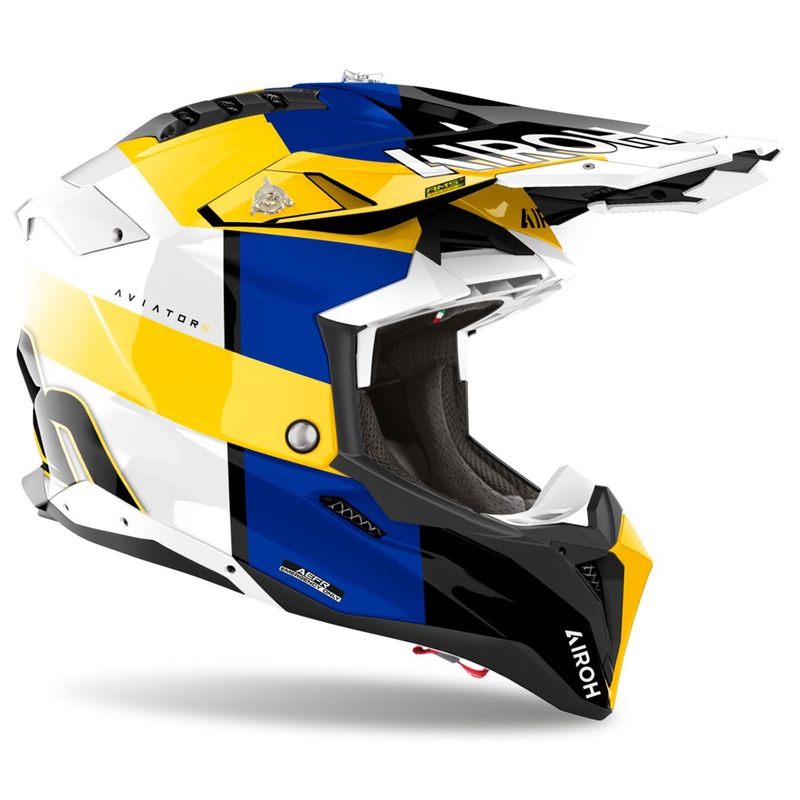 Kask motocrossowy Airoh Aviator 3 Monarch niebiesko-żółty błyszczący