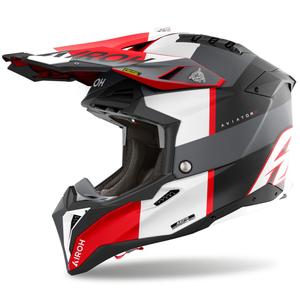 Kask motocrossowy Airoh Aviator 3 Monarch szaro-czerwony matowy