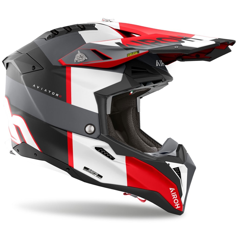 Kask motocrossowy Airoh Aviator 3 Monarch szaro-czerwony matowy