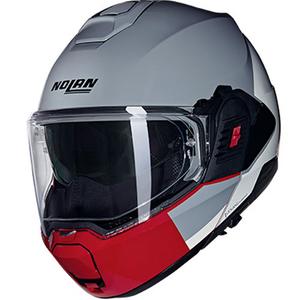 Kask motocyklowy typu flip-up Nolan N120-1 Grafo N-COM 349 szaro-biało-czerwony