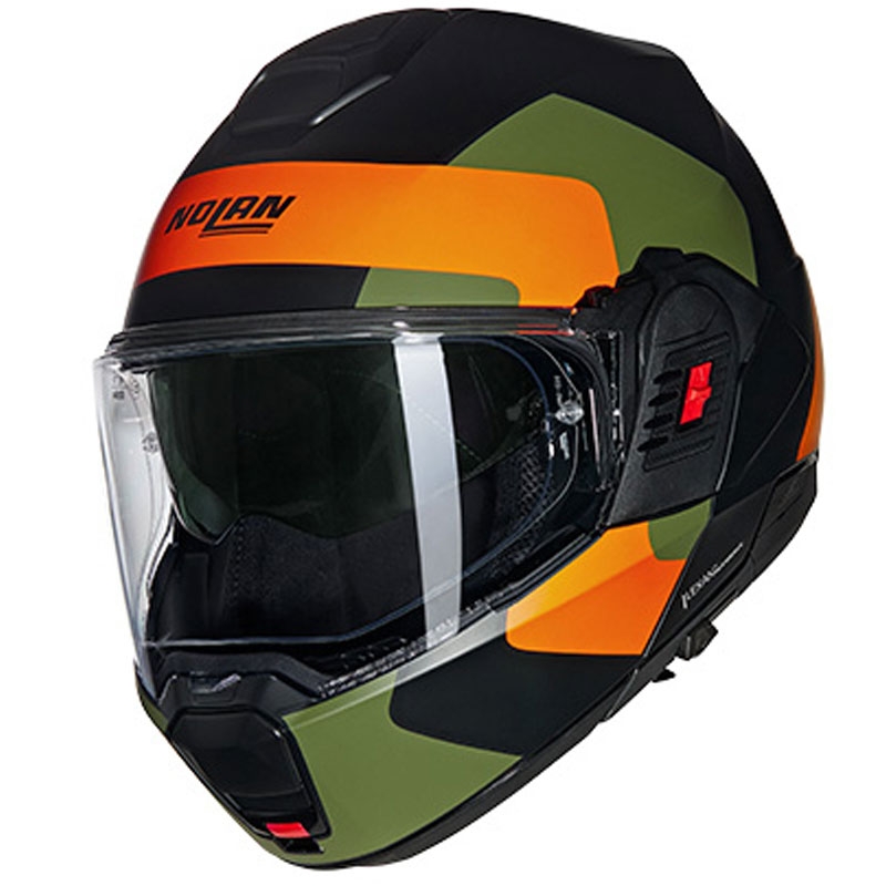 Kask motocyklowy typu flip-up Nolan N120-1 Omocromo N-COM 345 czarno-pomarańczowo-zielony