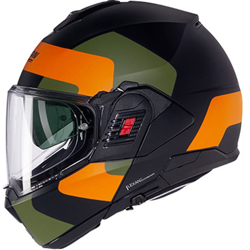 Kask motocyklowy typu flip-up Nolan N120-1 Omocromo N-COM 345 czarno-pomarańczowo-zielony
