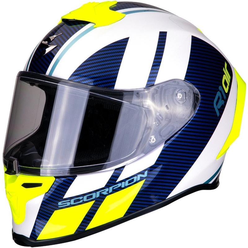 Integralny kask motocyklowy Scorpion EXO-R1 Air Corpus biało-niebiesko-żółty wyprzedaż