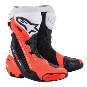 Buty motocyklowe Alpinestars Supertech R Vented czarno-biało-fluo-czerwone - II gatunek
